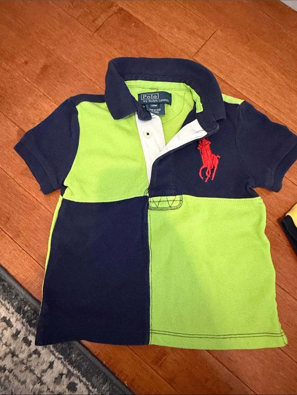 Ralph Lauren Boys' Navy & Lime Colorblock Polo with Red Pony